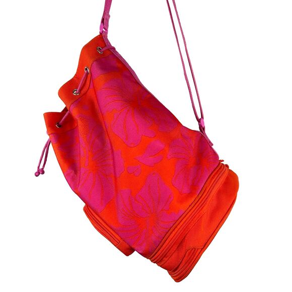 Speedo Canvas Drawstring Bucket Tote Bag Pink Orange Hibiscus Print Pool Beach - Picture 2 of 9